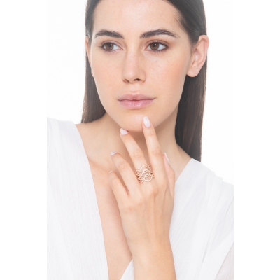 Anello a fascia in oro rosa 18k con diamanti