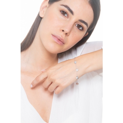 Bracciale in oro bianco 18k con 4 gocce lucide e 1 centrale in diamanti
