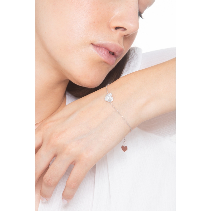 Bracciale in oro bianco 18k con cuore in pavè di diamanti
