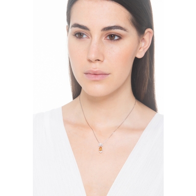 Pear cut citrine pendant with diamonds