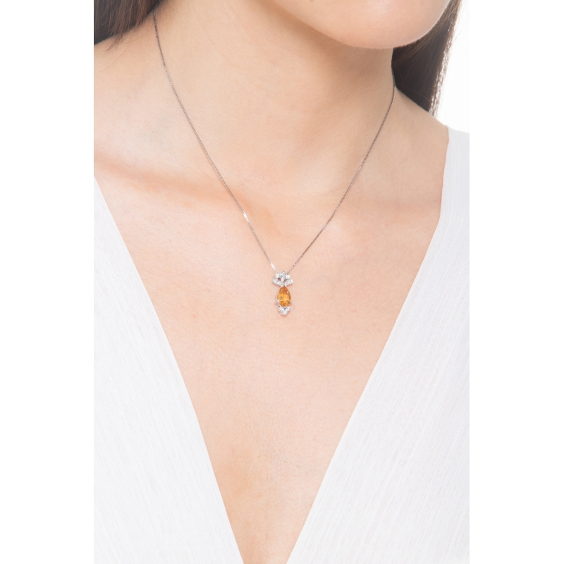 Pear cut citrine pendant with diamonds