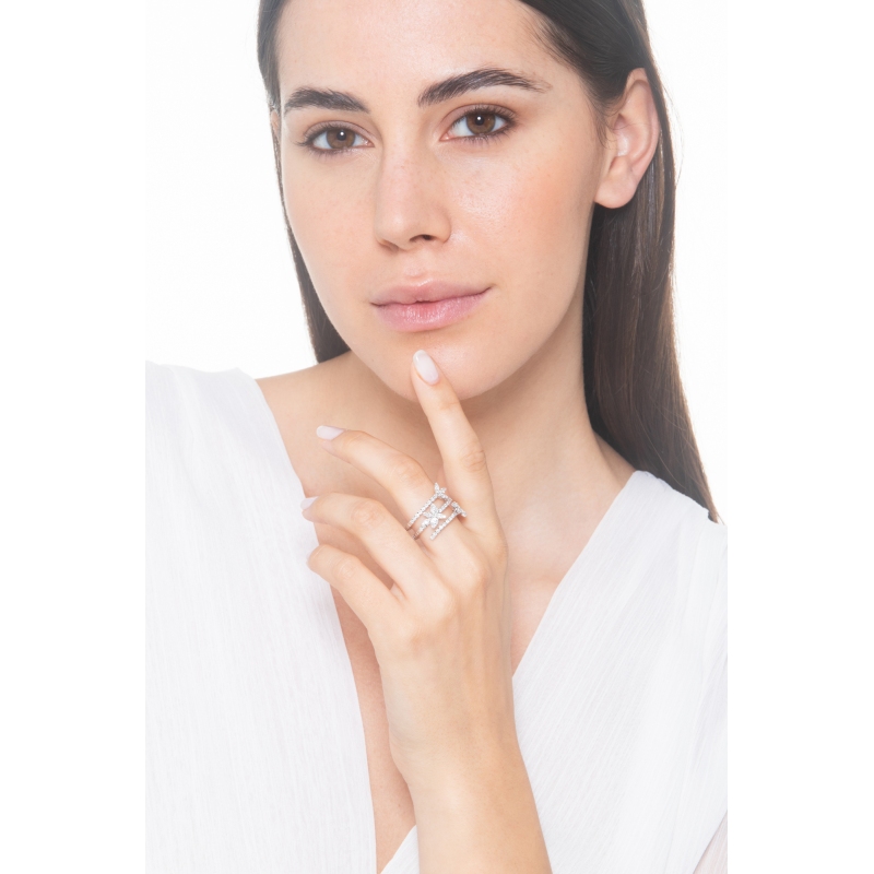 Anello a molla 3 giri in oro bianco 18k con diamanti