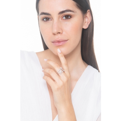 Anello a molla 3 giri in oro bianco 18k con diamanti