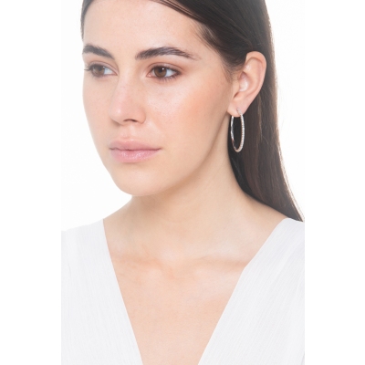 Orecchini a cerchio in oro bianco 18k con diamanti, ct. 1,05