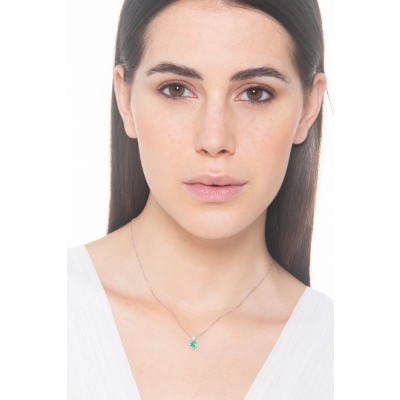 CIONDOLO PASSANTE CON SMERALDO TONDO MM5 E CASTONE CON BRILLANTE