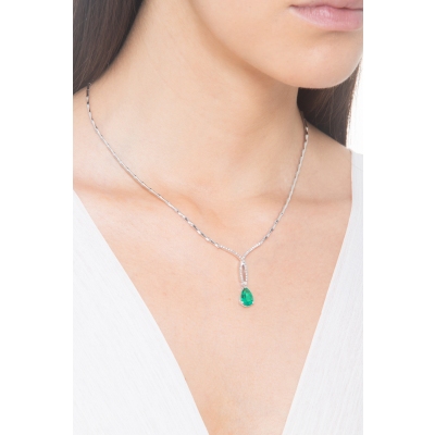 18k white gold semirigid necklace with emerald and diamonds
