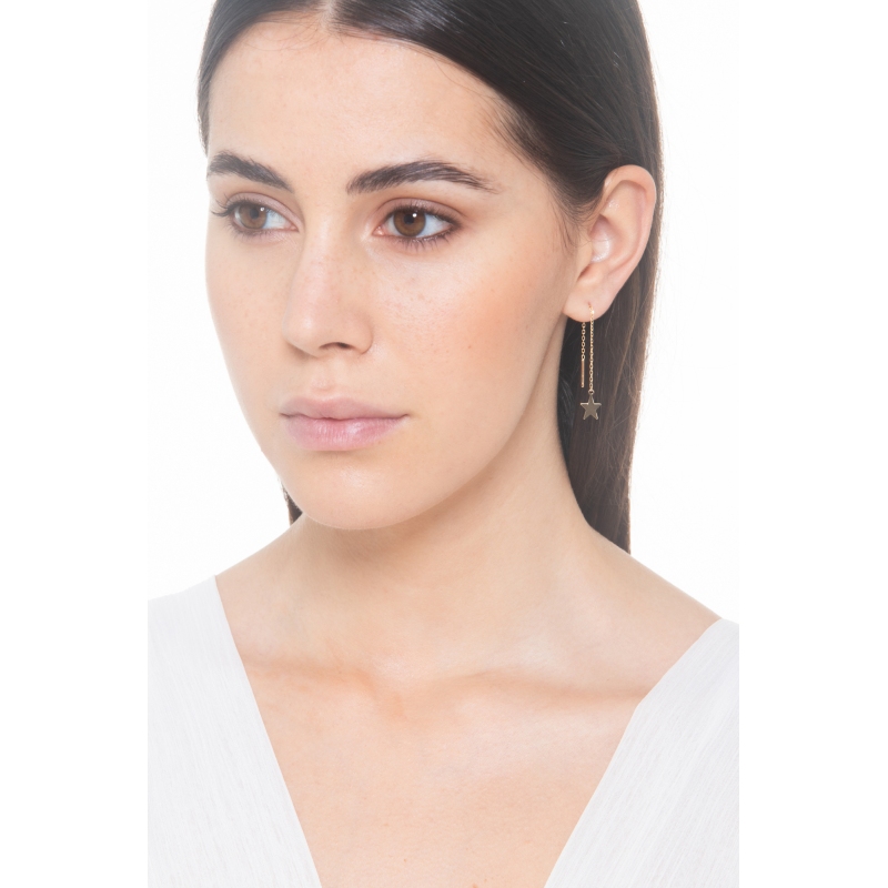 Orecchini saliscendi con stella in oro giallo 18k