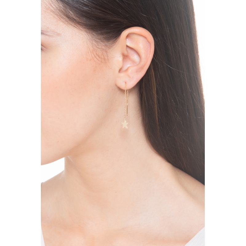 Orecchini saliscendi con stella in oro giallo 18k