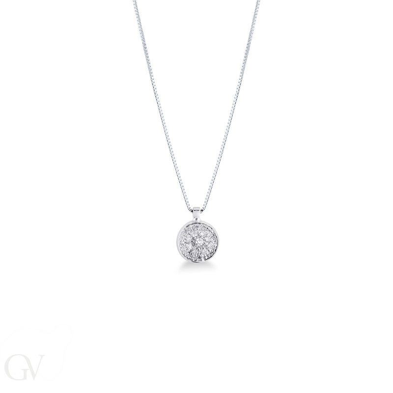 White gold 18k necklace with circle pendant and diamonds pavé