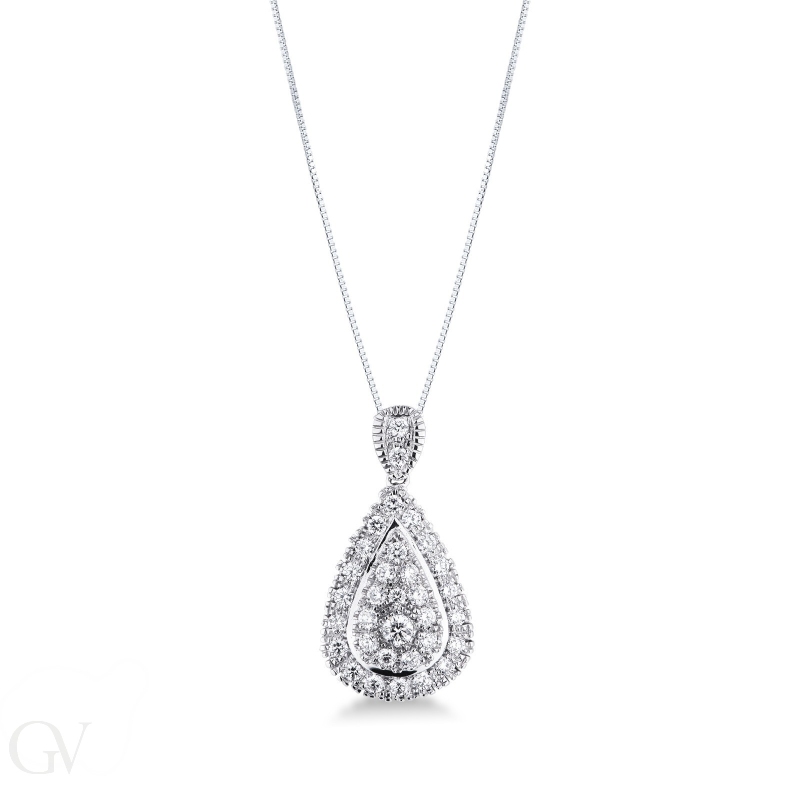 Elegant drop shaped pendant with round cut diamonds