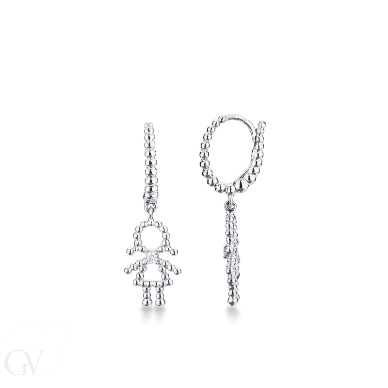 White gold 18k drop earrings with child pendant and diamonds 