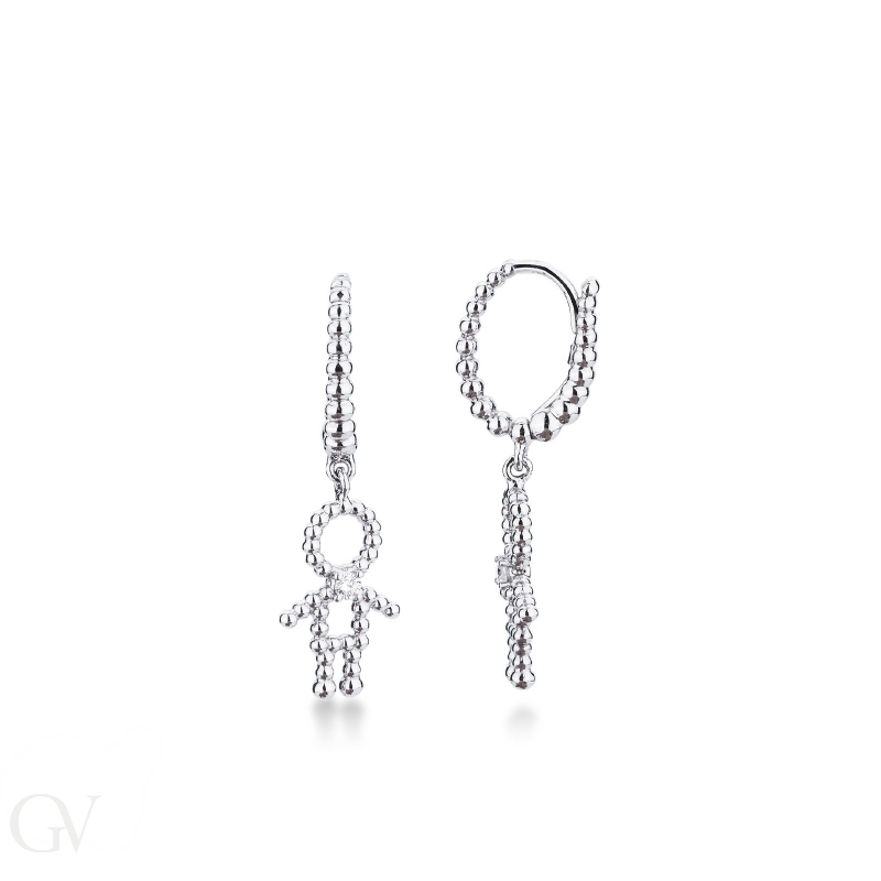 White gold 18k drop earrings with diamonds and child pendant 