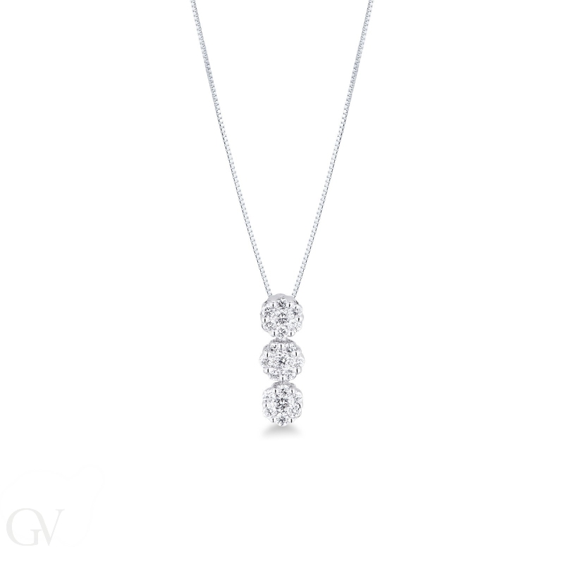 White gold 18k necklace with three diamond pendants illusion type 