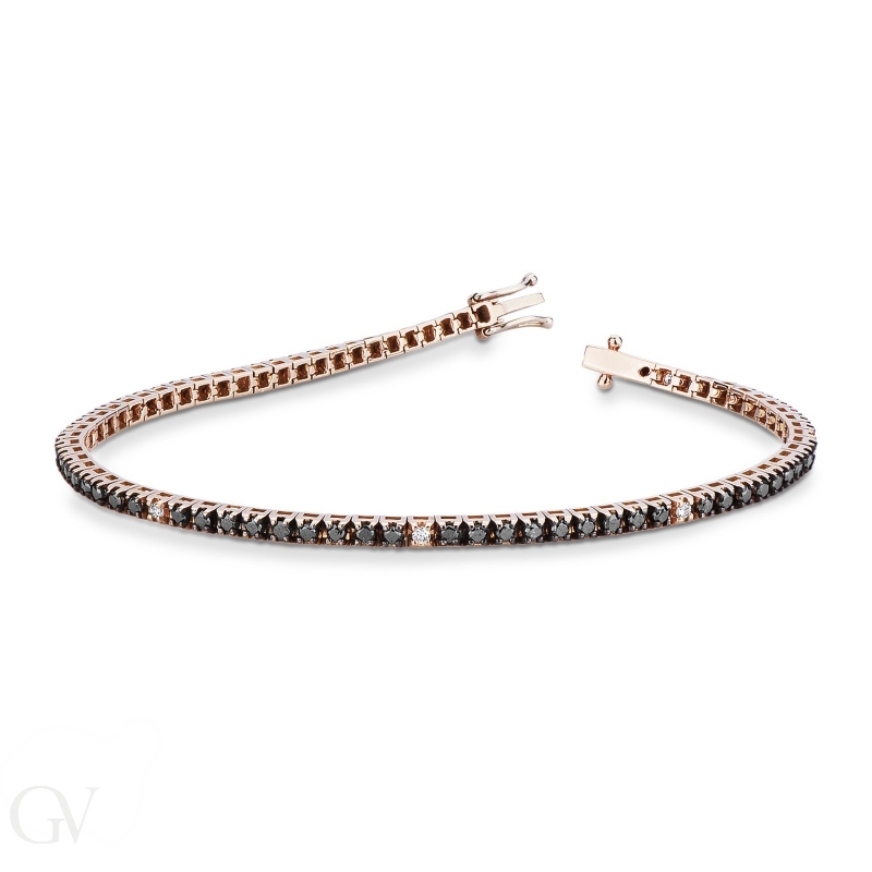 Tennis bracelet in rose gold 18k with black and white diamonds 