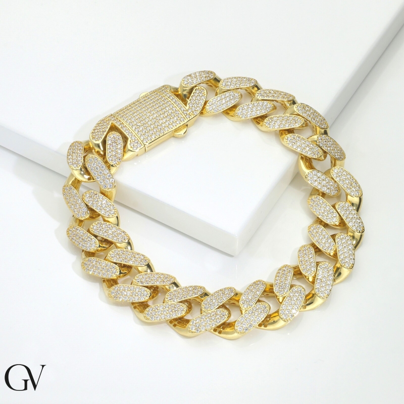 Bracciale groumette uomo in oro giallo 18k con zirconi