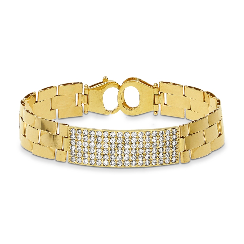 Bracciale uomo in oro giallo 750 con barra in zirconi