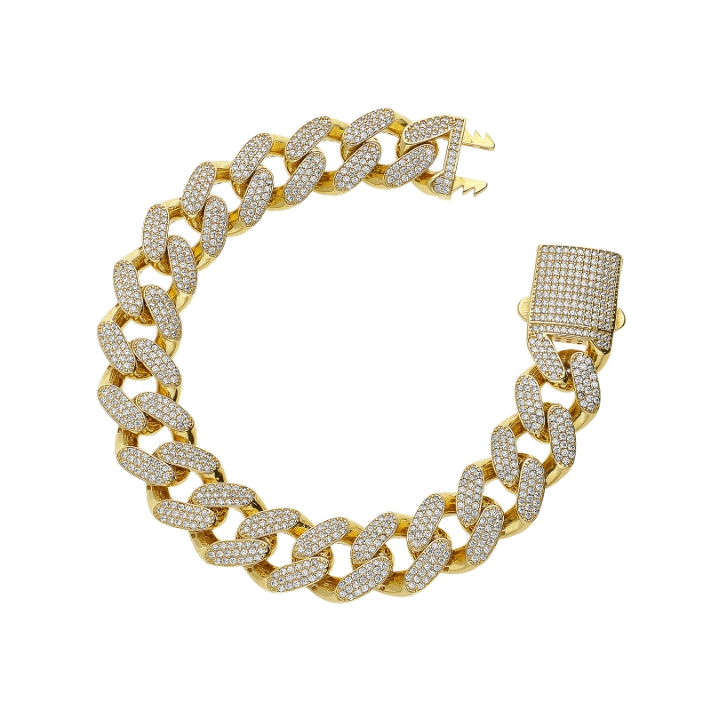 Bracciale groumette uomo in oro giallo 18k con zirconi