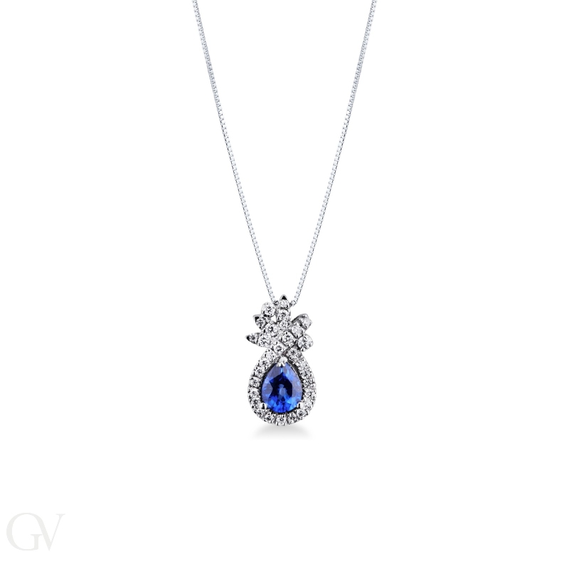 18k white gold pendant with diamonds and blue sapphire