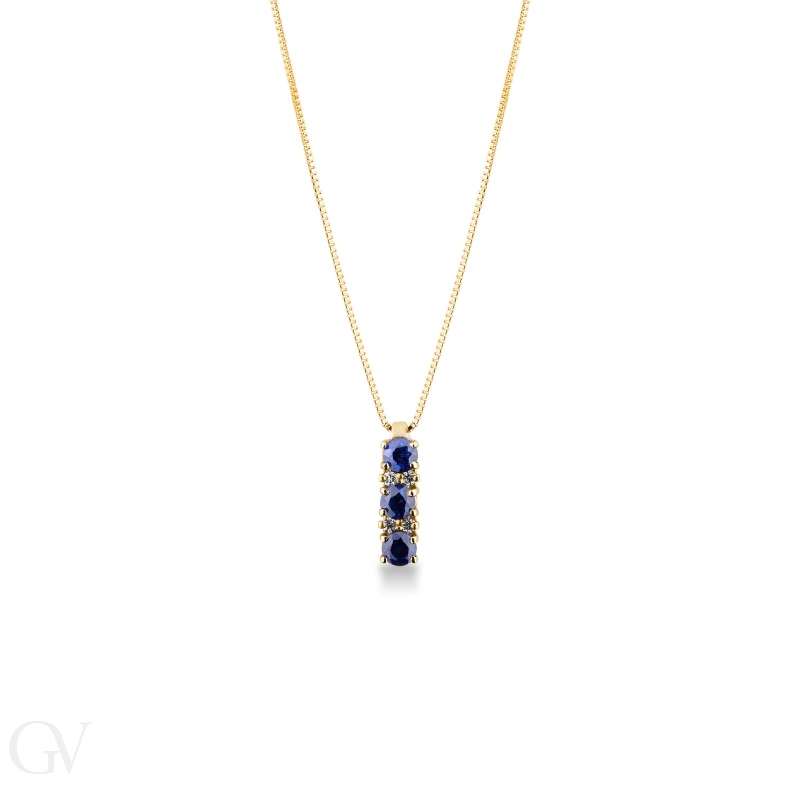 Necklace in 18k yellow gold with blue sapphire and diamond pendant