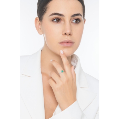 ANELLO CON SMERALDO GOCCIA MM7X5E 1BRILL PER LATO