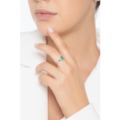 ANELLO CON SMERALDO GOCCIA MM7X5E 1BRILL PER LATO