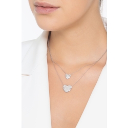 Collana doppio giro in oro bianco 18k con 2 cuori in diamanti 2