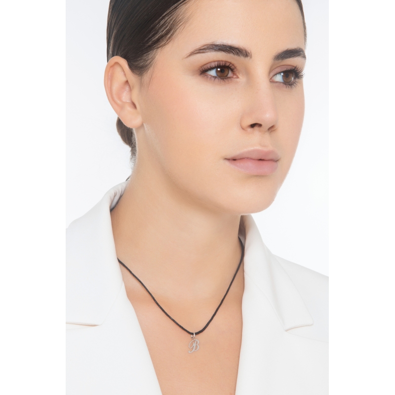 Ciondolo con lettera B corsivo in oro bianco 18k