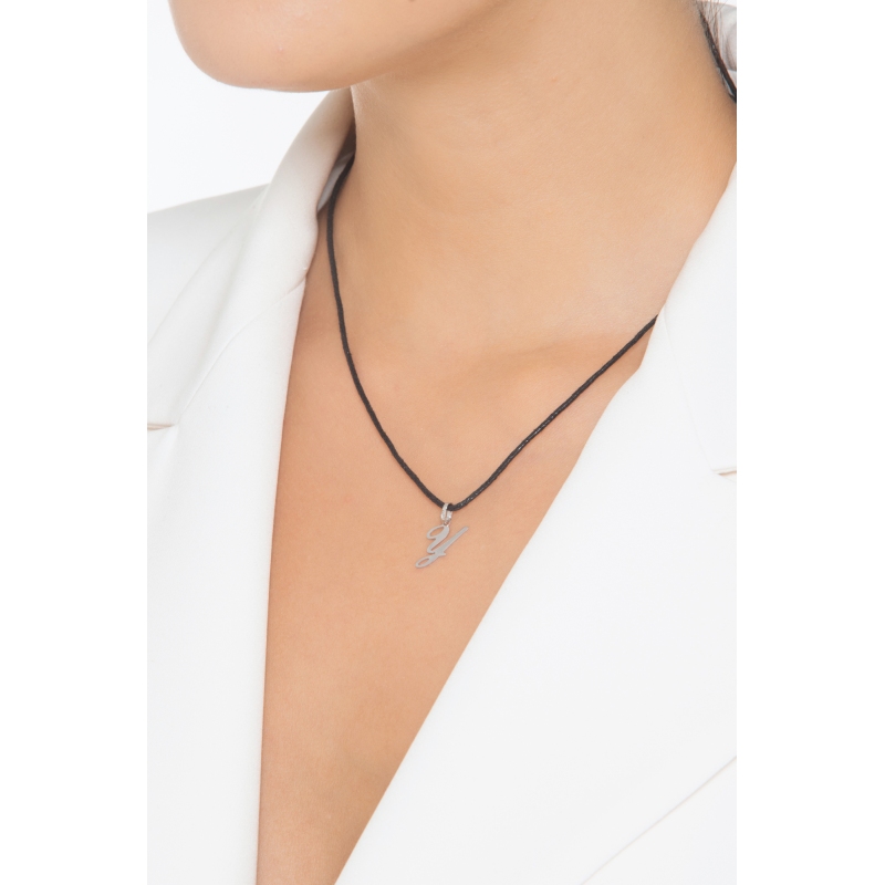 Ciondolo con lettera Y in corsivo in oro bianco 18k