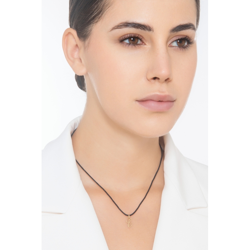 Ciondolo con lettera iniziale E corsivo in oro giallo 18k