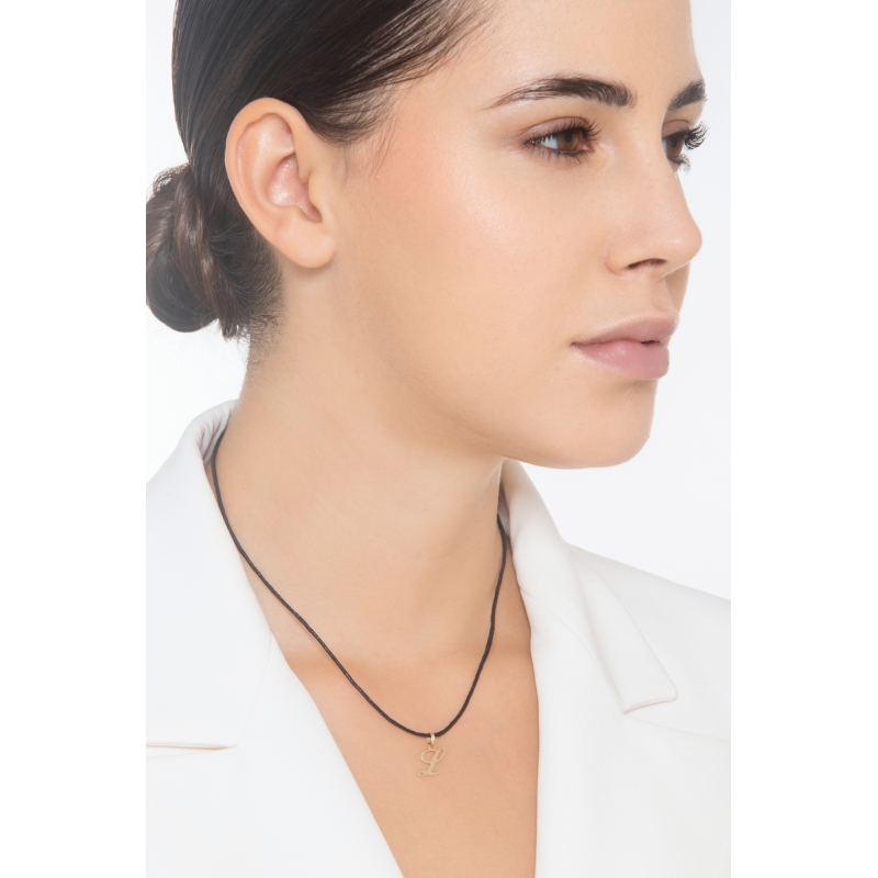 Ciondolo con lettera iniziale L corsivo in oro giallo 18k