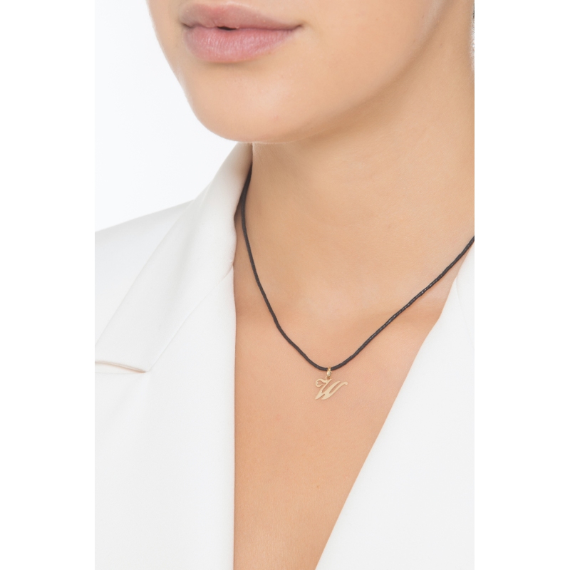 Ciondolo con lettera iniziale W corsivo in oro giallo 18k