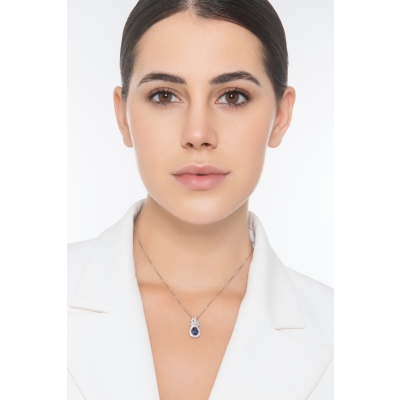 18k white gold pendant with diamonds and blue sapphire