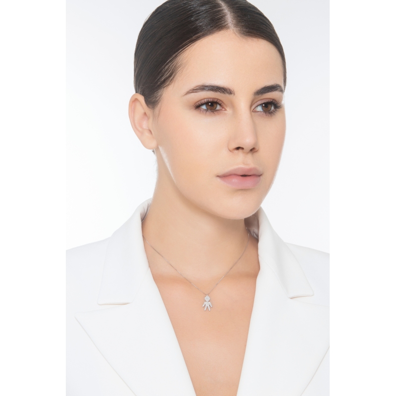 Collana in oro bianco 18k con ciondolo bimbo in diamanti