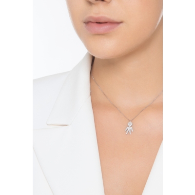 Collana in oro bianco 18k con ciondolo bimbo in diamanti
