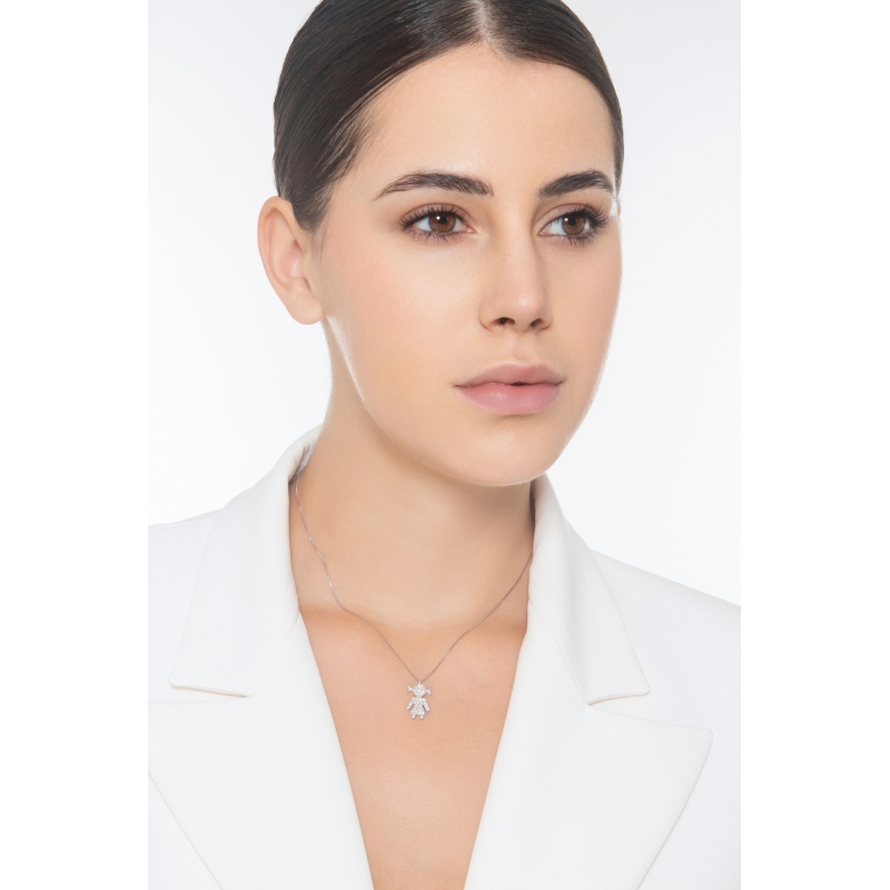 Collana in oro bianco 18k con ciondolo bambina in diamanti