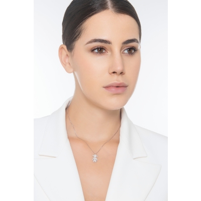 Collana in oro bianco 18k con ciondolo bambina in diamanti