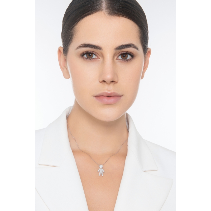 Collana in oro bianco 750 con ciondolo bimbo in diamanti