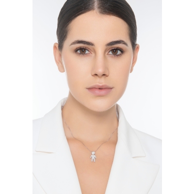 Collana in oro bianco 750 con ciondolo bimbo in diamanti