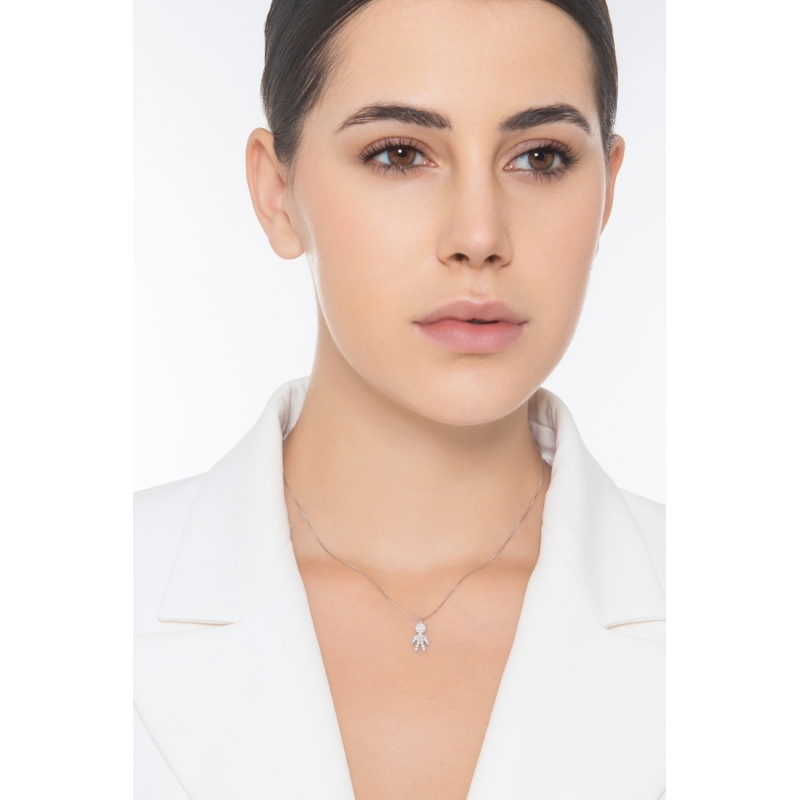 Collana in oro bianco 750 con ciondolo bimbo piccolo in diamanti