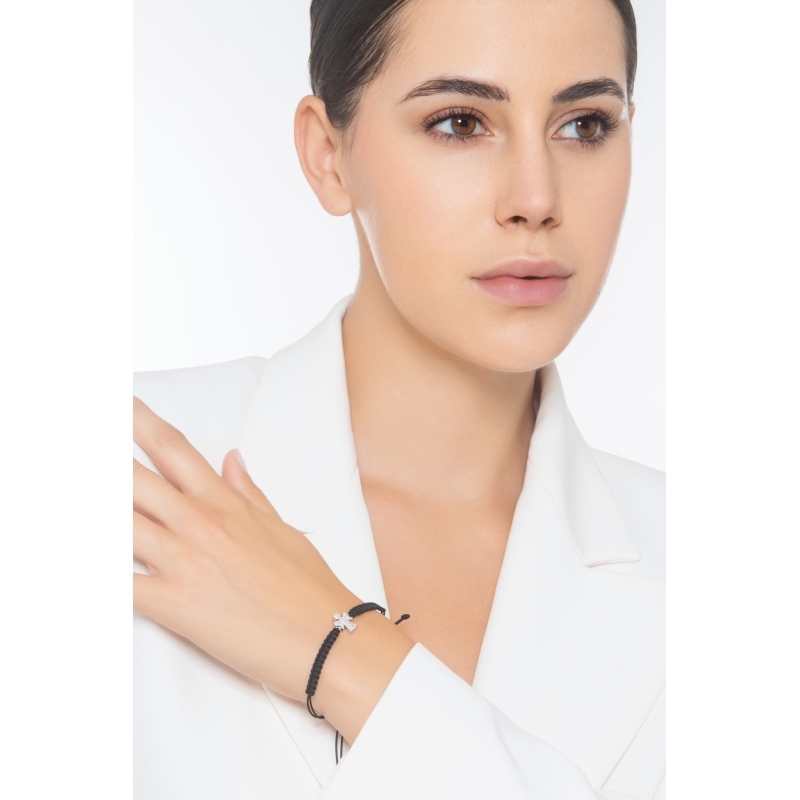 Bracciale con angelo custode in tessuto oro bianco e diamanti