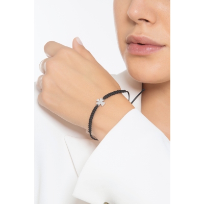 Bracciale con angelo custode in tessuto oro bianco e diamanti