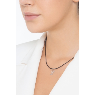 Ciondolo con lettera L in corsivo in oro bianco 18k