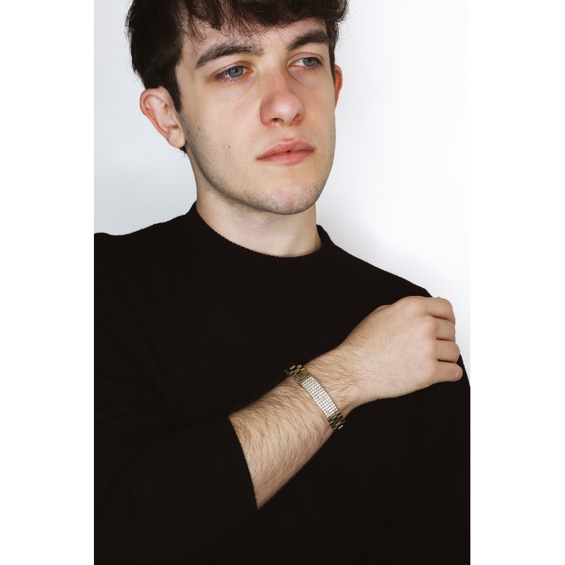 Bracciale uomo in oro giallo 750 con barra in zirconi