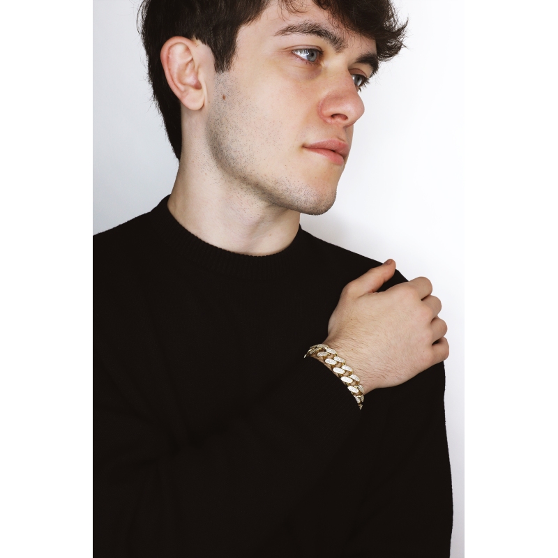 Bracciale groumette uomo in oro giallo 18k con zirconi