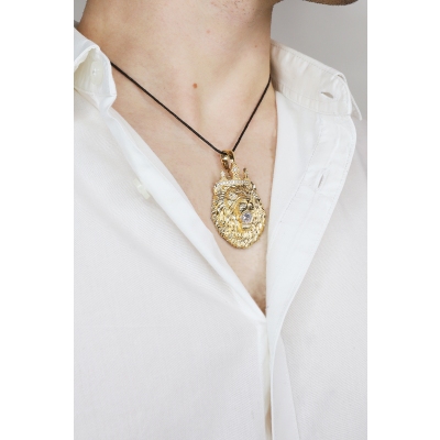 Ciondolo leone in oro giallo 18k con zirconi