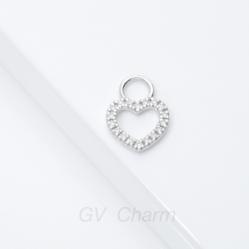 Charm cuore in oro bianco 18k con diamanti