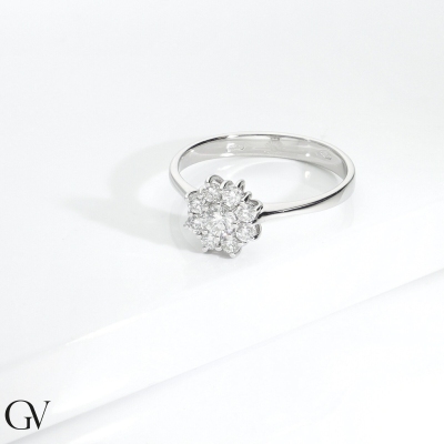 Anello contorno fiore in oro bianco 18k con diamanti 