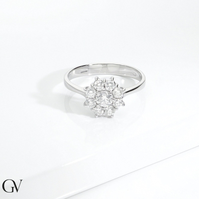 Anello a fiore contorno in oro bianco 750 con diamanti