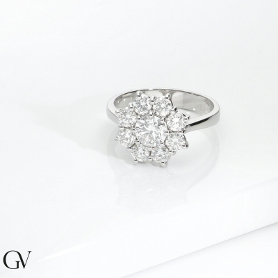 Anello fiore in oro bianco 750 con diamanti