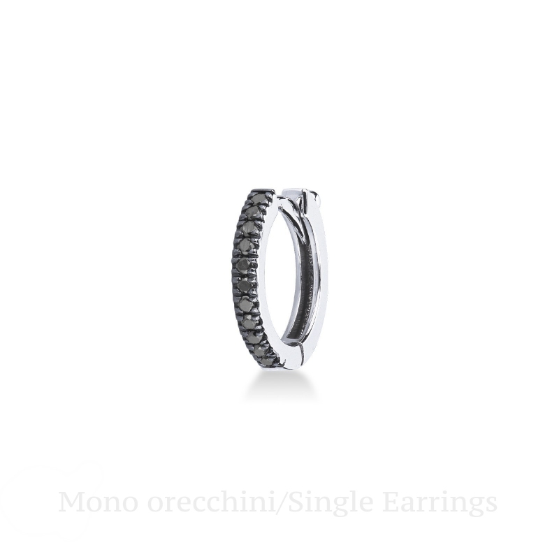 Mono orecchino a cerchio in oro bianco 18k con diamanti neri, 1 cm, Uomo